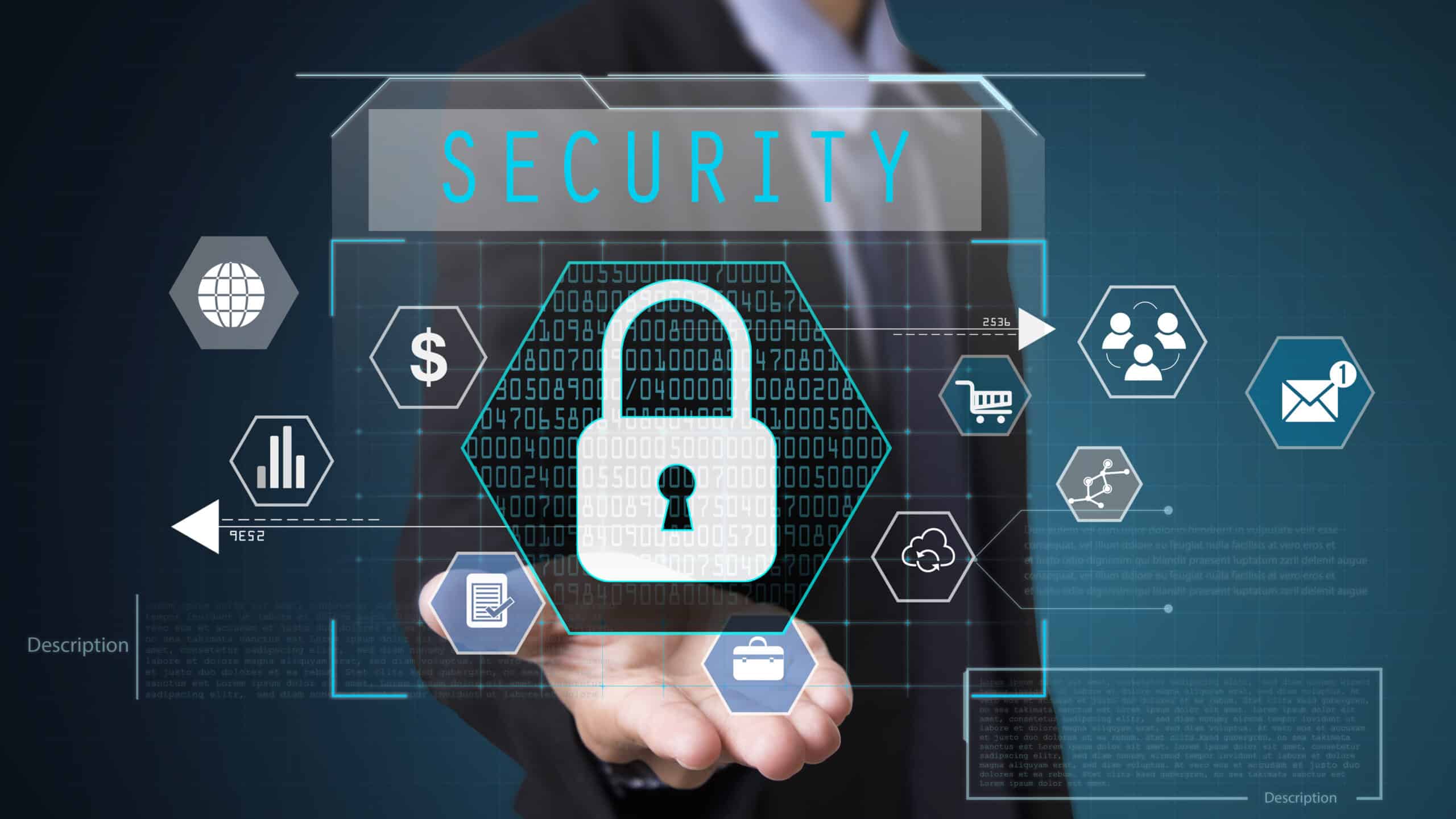 Sicherheitselemente vor Mann im Anzug