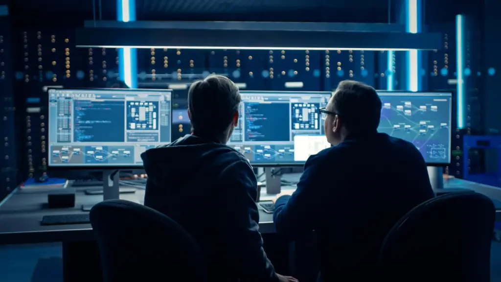 Experten in einem 24x7 Security Operations Center überwachen und analysieren sicherheitsrelevante Ereignisse für Unternehmen.