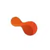 Orangefarbenes abstraktes Logo mit zwei verbundenen Kreisen auf weißem Hintergrund.